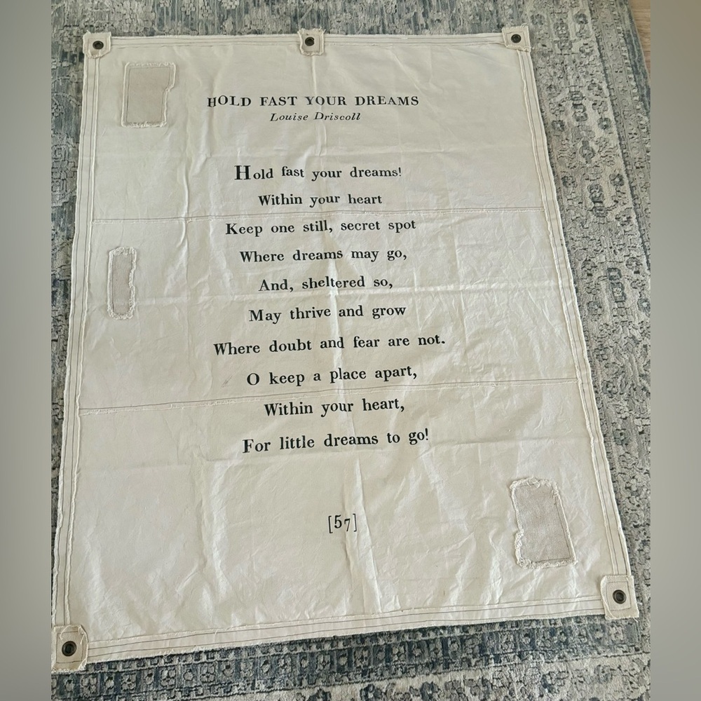Large Trendy Sugarboo Canvas Wall Hanging Tarp  “Hold Fast Your Dreams” Poem